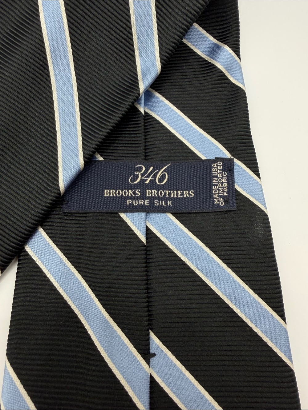 Brooks Brothers Men’s Silk Black Light Blue Ribbed Textured Diagonal Stripe Tie - Picture 3 of 5
